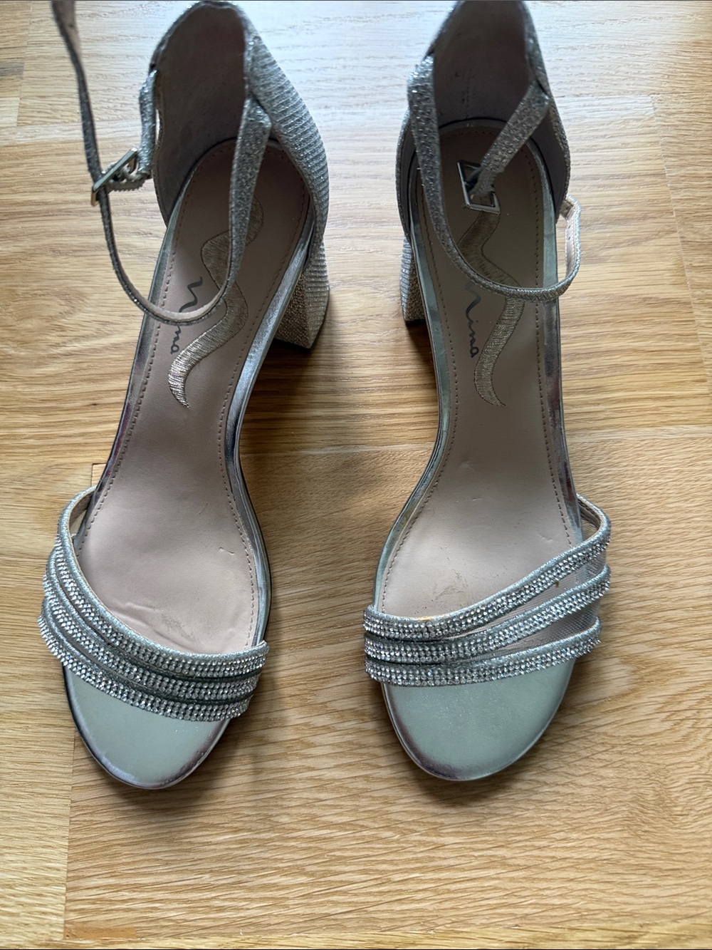 Nina Shoes Silver Glitter Block Heel Sandals